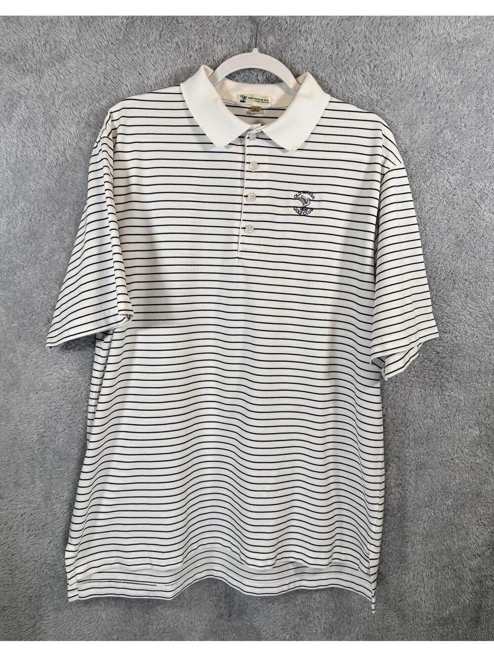 Vintage Old Marsh Golf Club Polo Shirt White Black Stripe Robert Bryan Size L